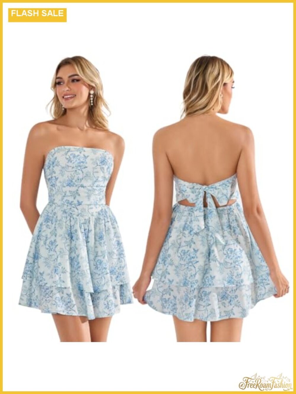 Strapless Ruffle A-Line Mini Dress Self Tie Backless Summer